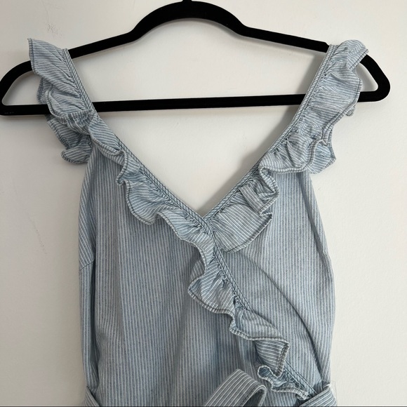 Madewell Blue & White Striped Surplus Ruffle Neckline Short Romper Playsuit SZ 2 - Picture 5 of 15